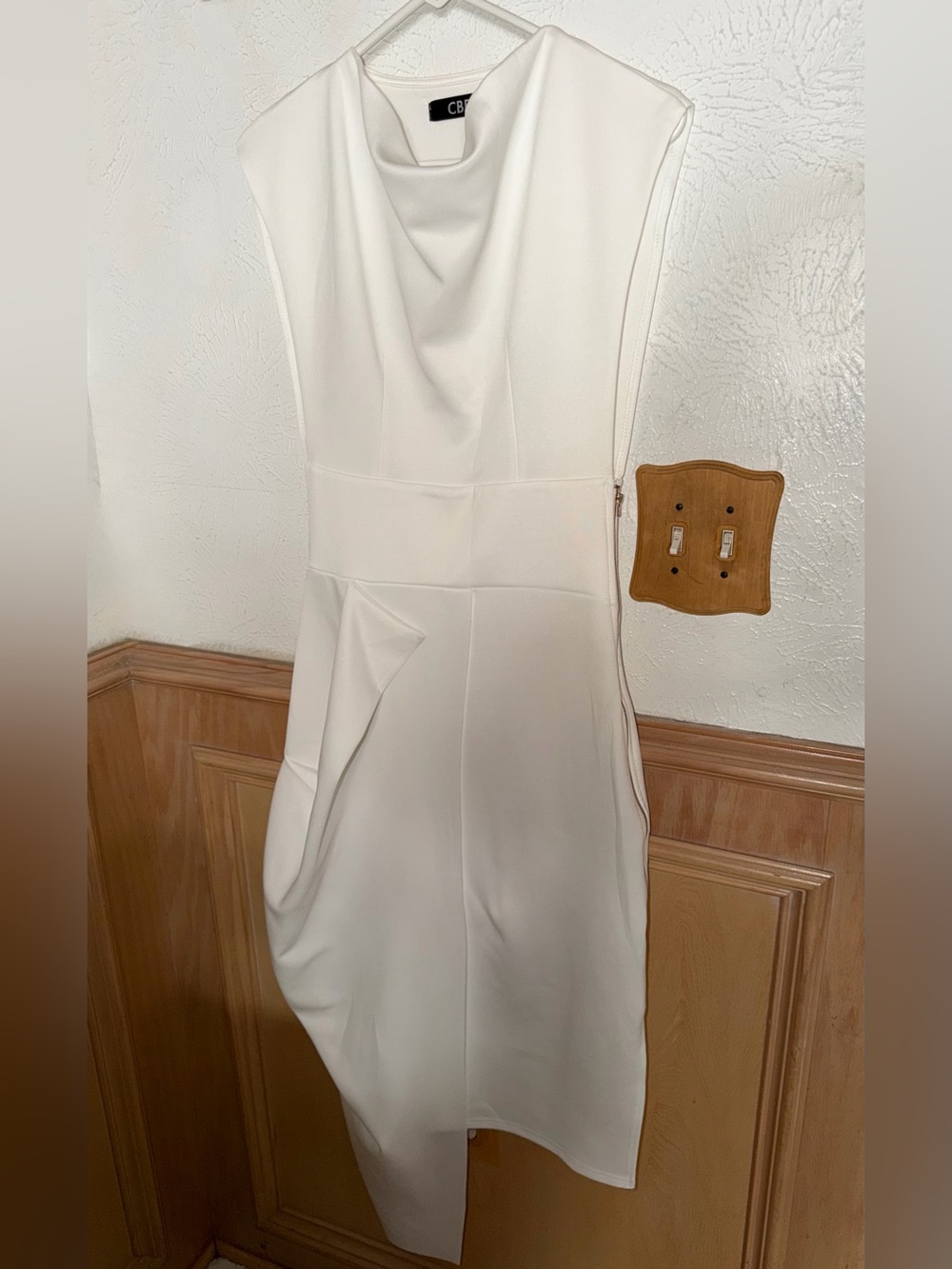 CBR One-Shoulder Draped White Sheath Dress
